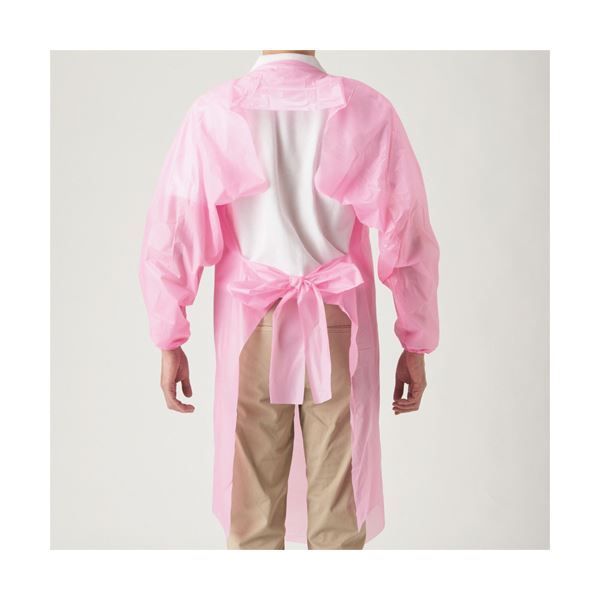 まとめ ポリエチ袖付エプロン フリーサイズ ピンク 4442 1箱 ×