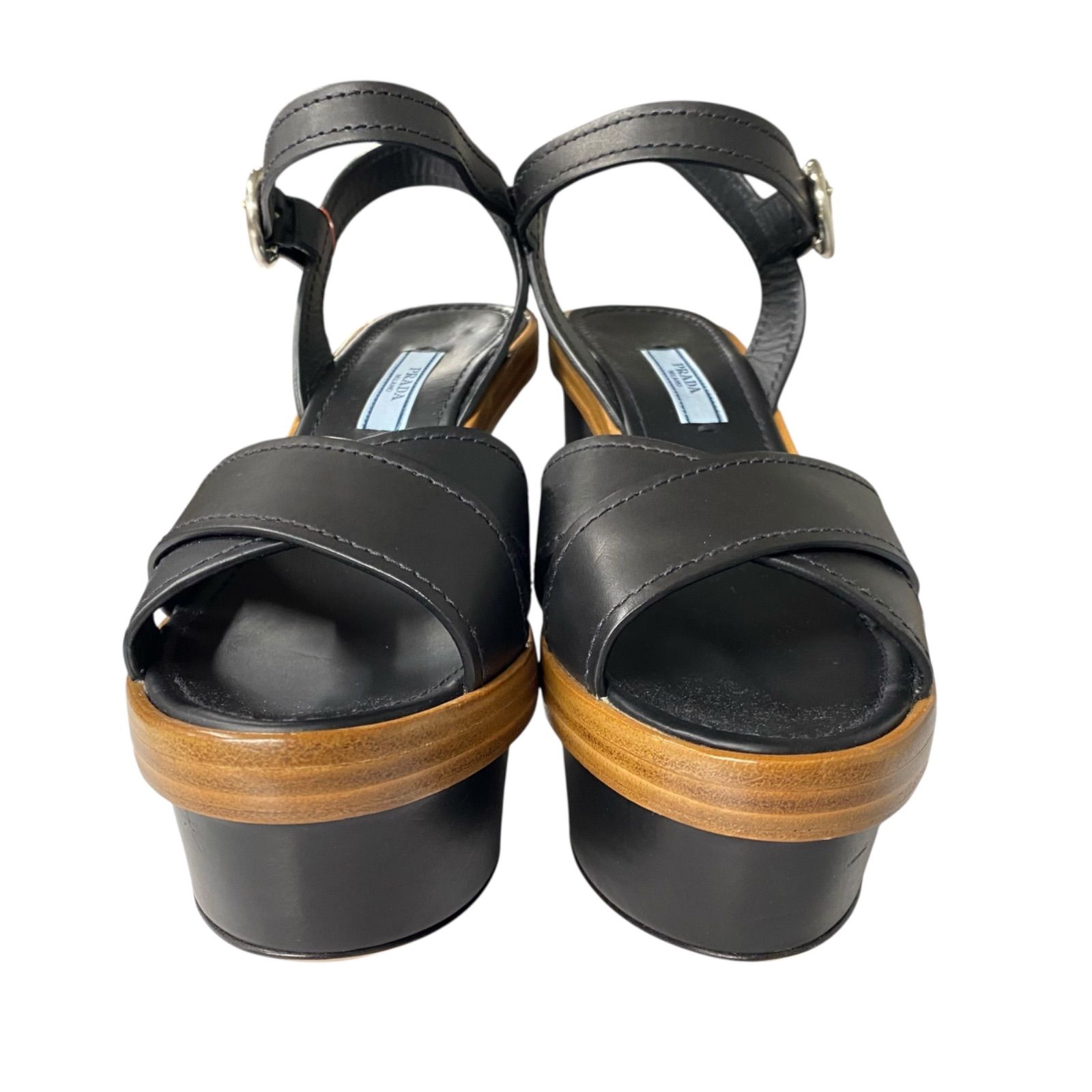 美品 プラダ PRADA サンダル チャンキーヒール ハイヒール