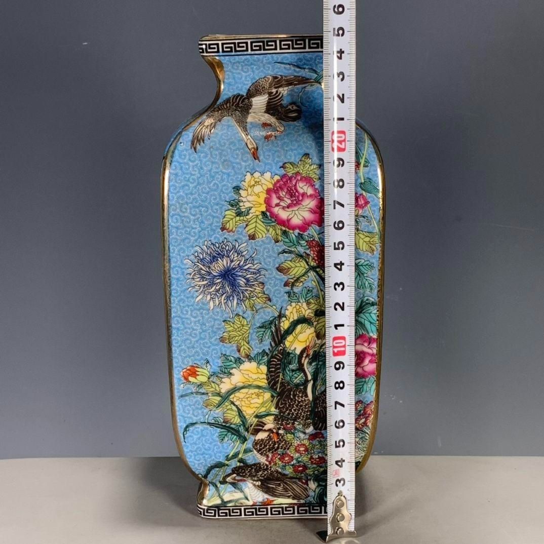 パステル琺瑯彩花鳥蒔絵四方尊瓶 景徳鎮 陶磁器 装飾品 現代工芸品 美術品 置物 パステル琺瑯彩花鳥蒔絵四方尊瓶 景徳鎮 陶磁器 装飾品 現代工芸