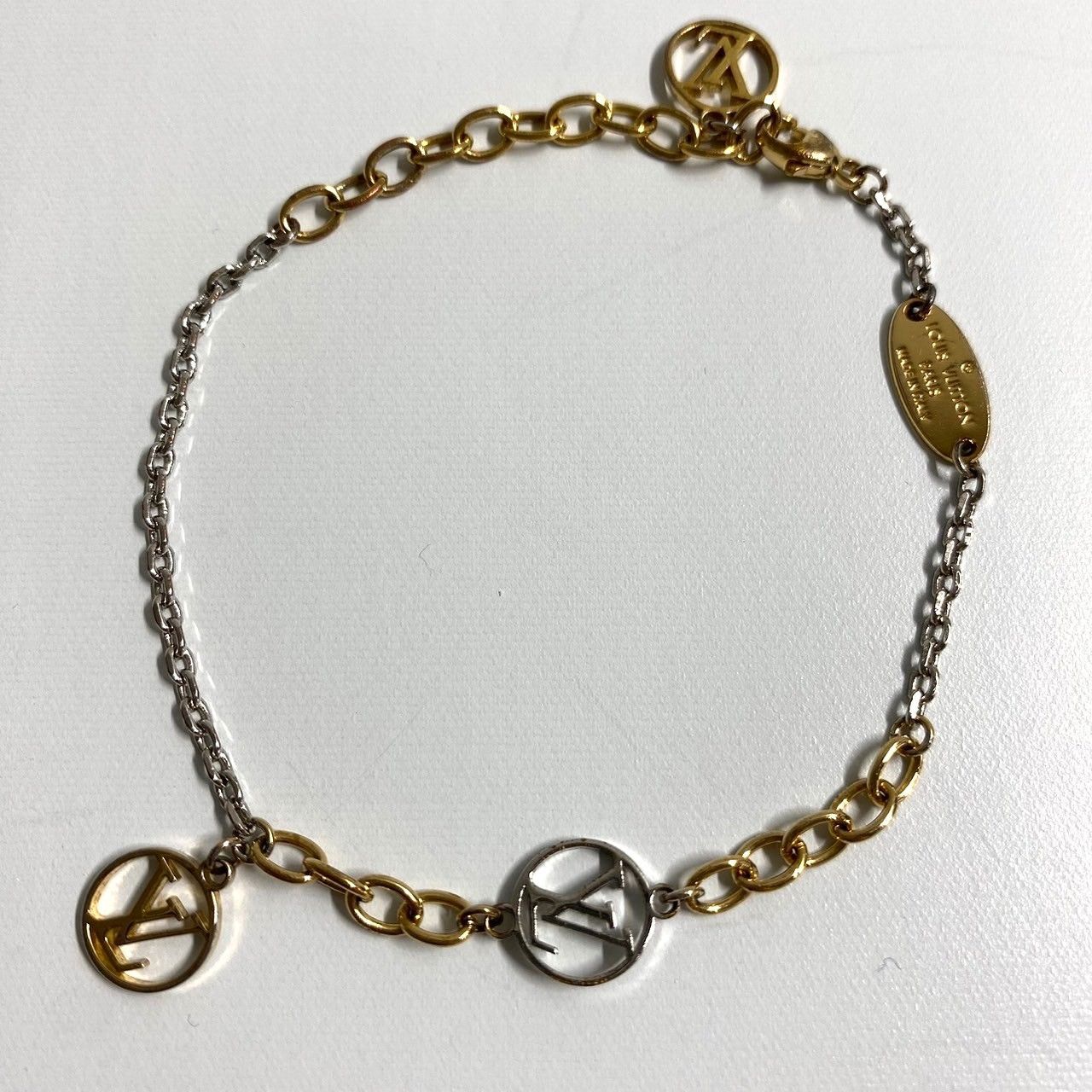【美品】ルイヴィトン・ロゴマニア ブレスレット M68077 ゴールド×シルバー 0975 LOUIS VUITTON ルイヴィトン ロゴマニア ブレスレット