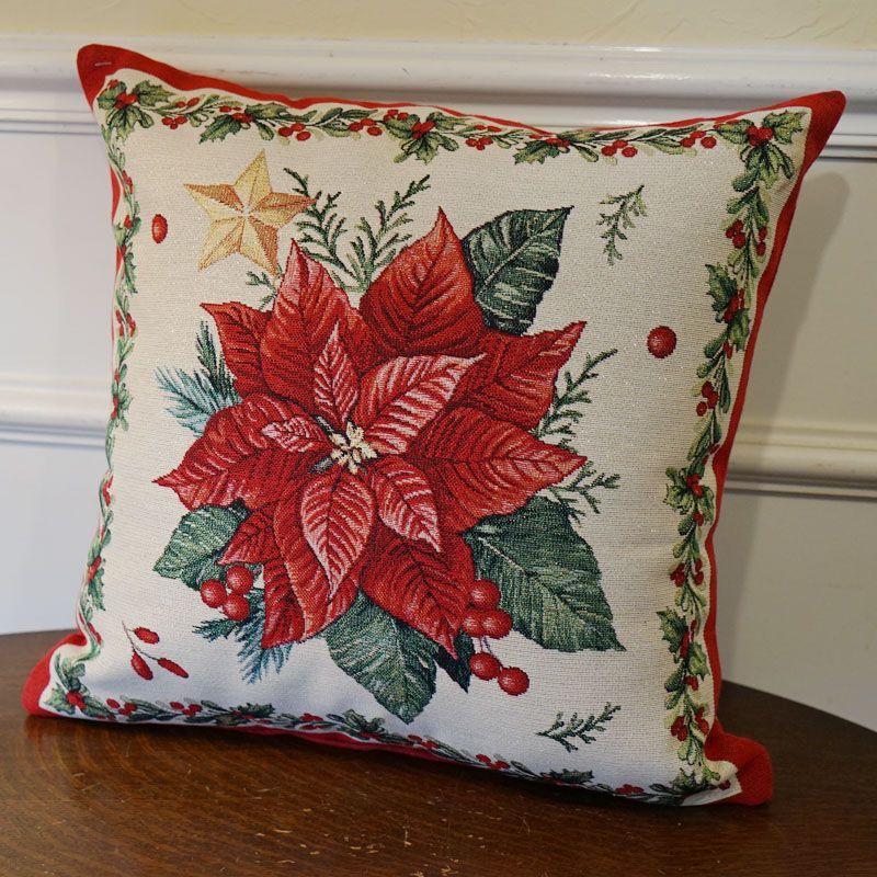 クッションカバー 45×45cm おしゃれ ポインセチア ゴブラン織り