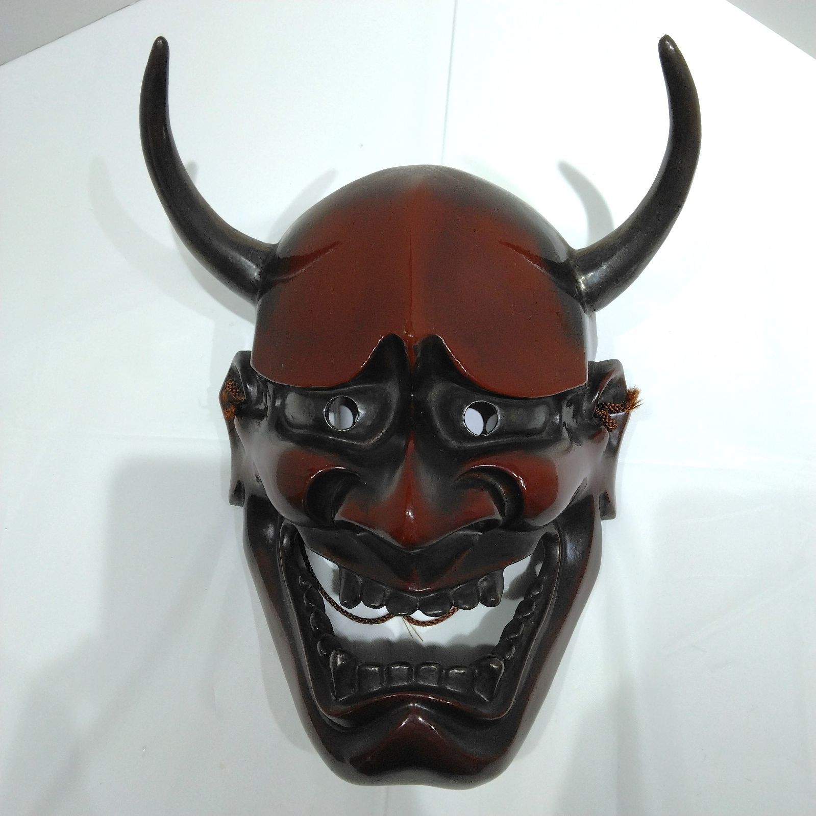 鬼の面 木製 角付き 木製 木彫り 鬼の面 能面 般若面 角付き