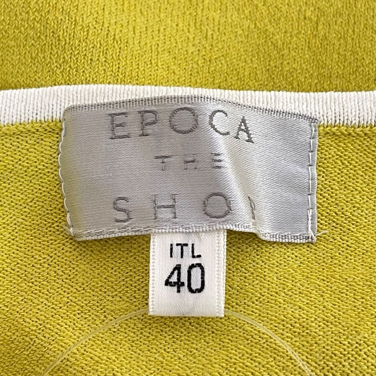 EPOCA THE SHOP(エポカザショップ) 半袖カットソー サイズ40 M レディース美品 - イエローグリーン×白 Vネック/ニット