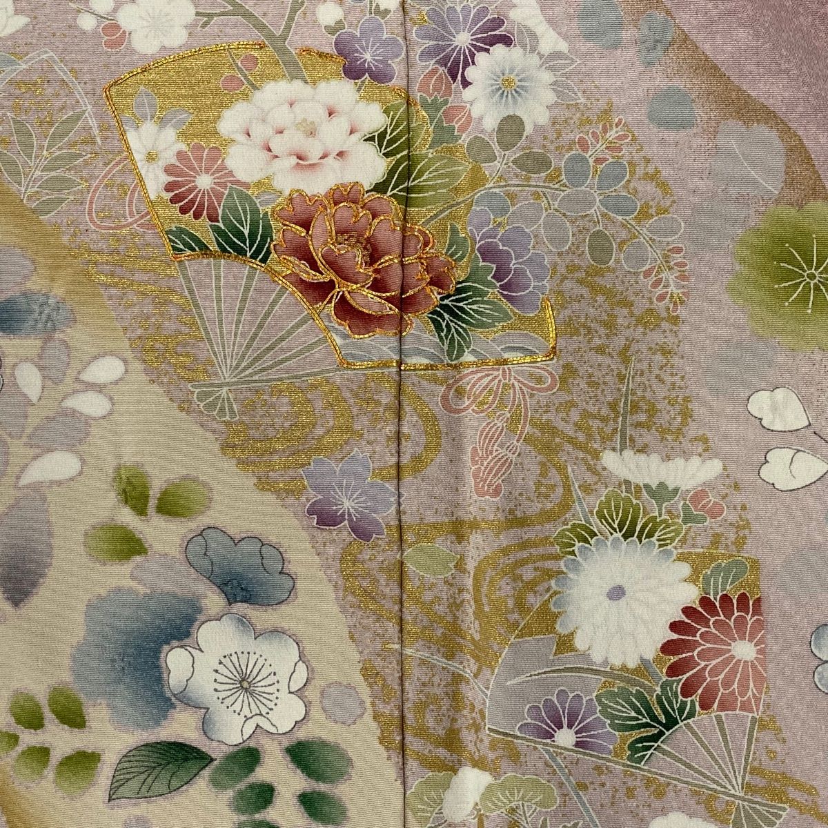 訪問着 身丈163.5cm 裄丈68cm L 袷 扇 草花 金糸 金彩 ピンク