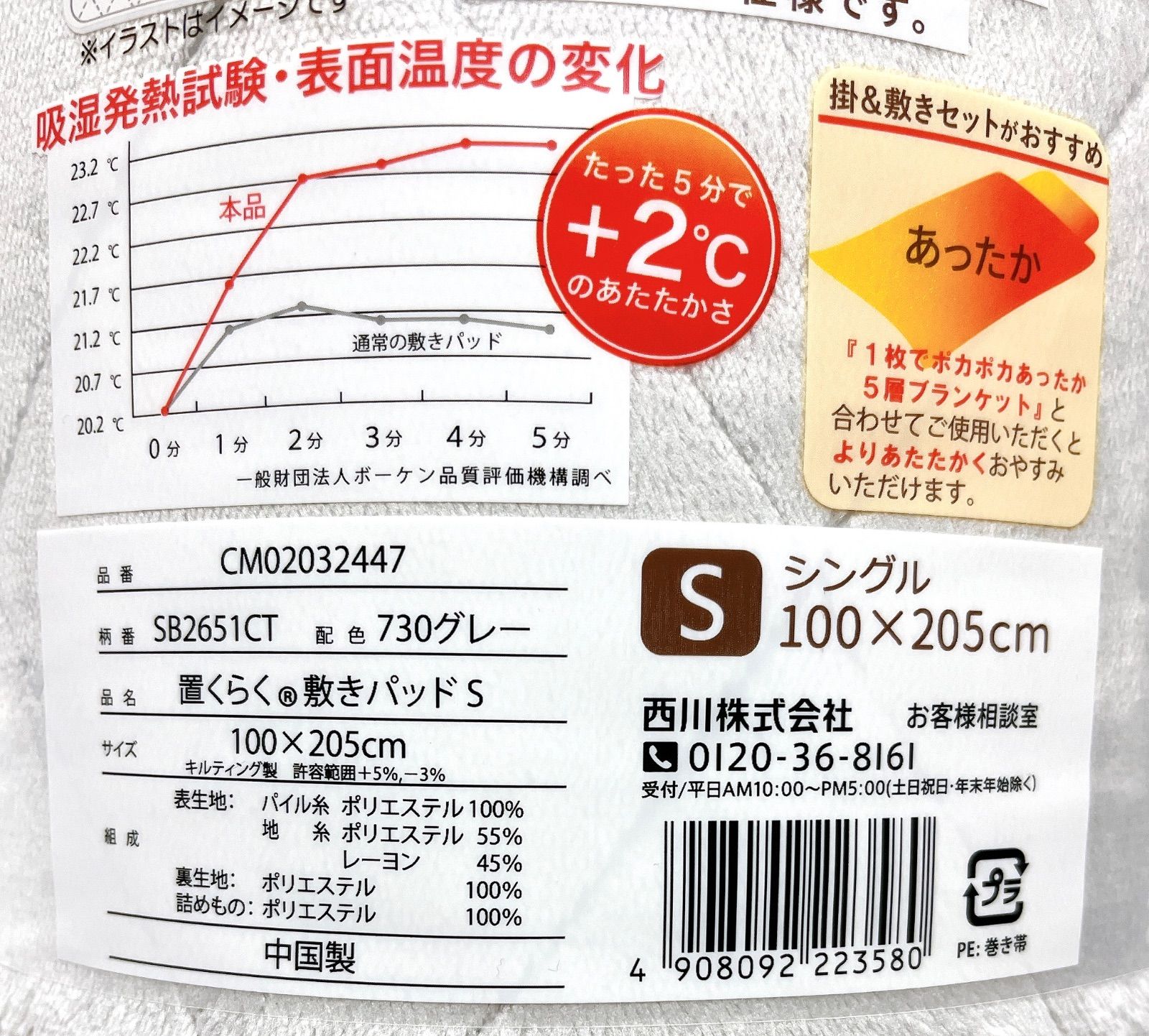 西川 吸湿発熱置くラク 敷きパッドシングルサイズ100cm × 205cm×3枚｜