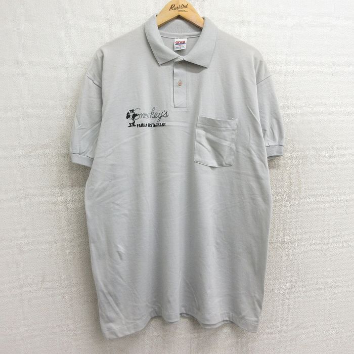XL/古着 半袖 ポロ シャツ メンズ 90s Smokeys オオカミ 大きいサイズ グレー 24jun15 中古 トップス