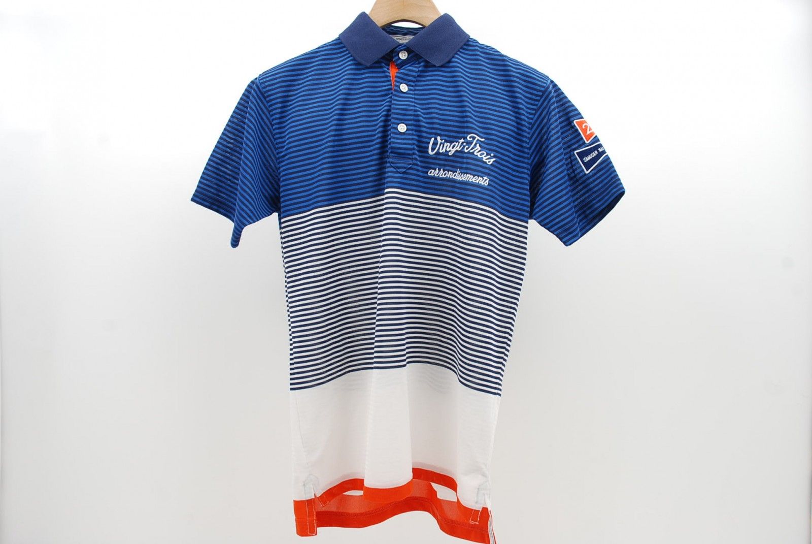 中古 メンズ 23区ゴルフ 23区GOLF 半袖ポロシャツ M 青×白×赤 ボーダー トリコロールカラー