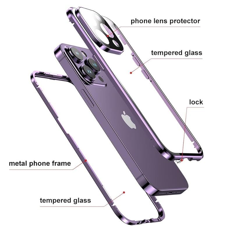 iPhone 15 Pro ケース 全面カバー ロック機能付き+マグネット式 両面