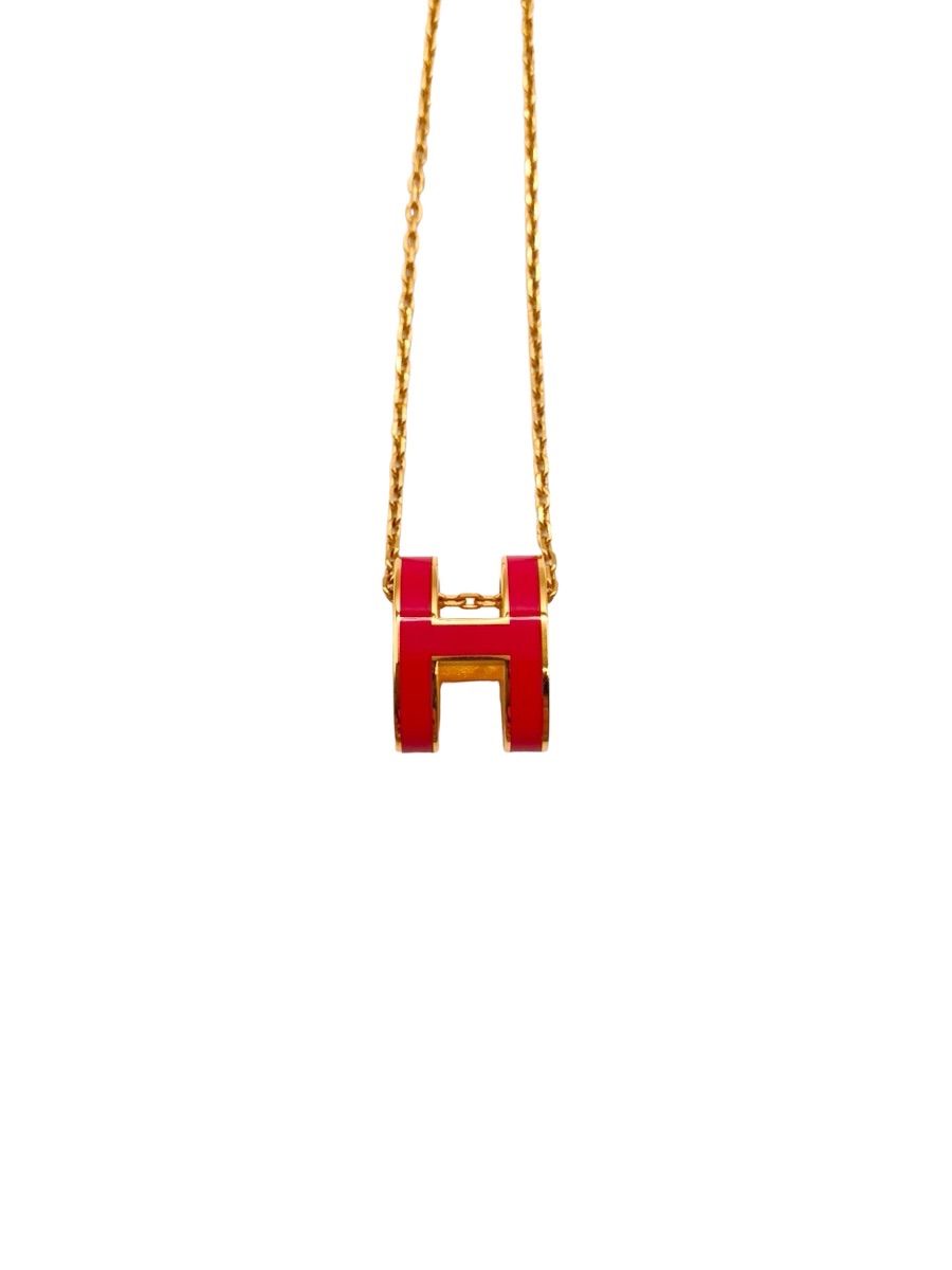 エルメス(HERMES) ポップアッシュ ネックレス ピンク ラッカーメタル ゴールド金具 中古 レディース アクセサリー ネックレス