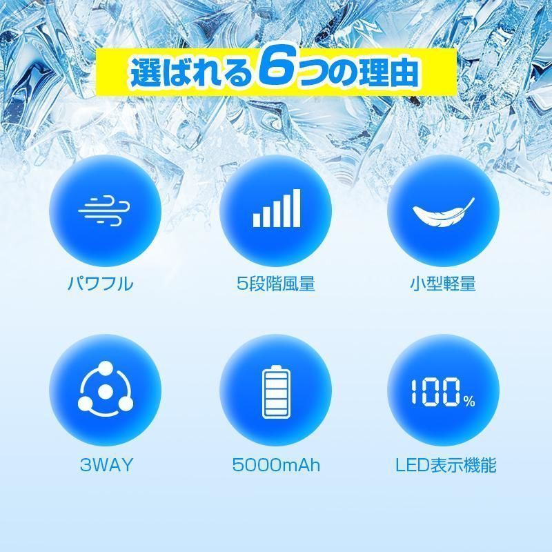 ハンディファン ポータブル扇風機 冷却プレート付き 小型 軽量 5段階風量 折りたたみ式 5000mAh 静音 パワフル 快速冷風 Type-C急速充電 暑さ対策 持ち運び便利