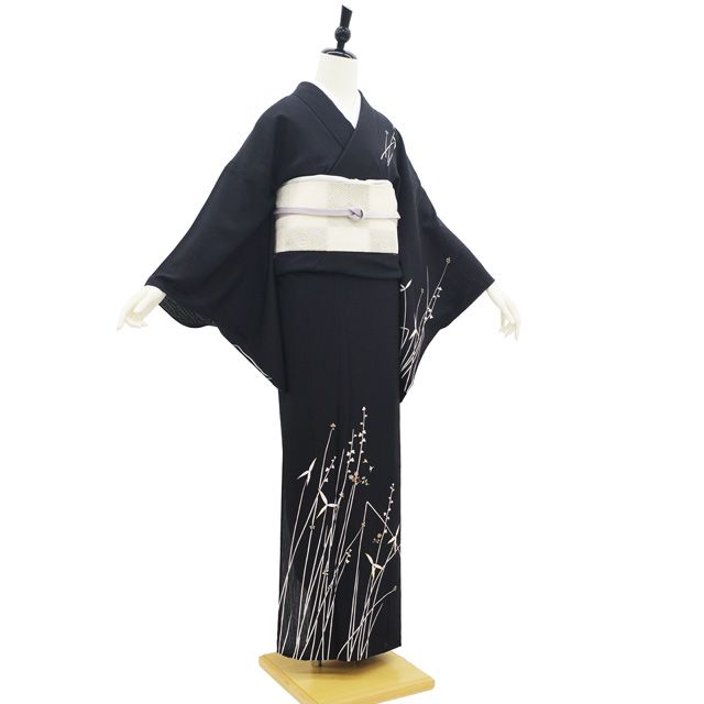 BY5980 絽　墨黒　訪問着　単衣　着物　正絹　夏物　五三桐　未使用品 絽　墨黒　訪問着　単衣　着物　正絹　夏物　五三桐　未使用品 BY5980