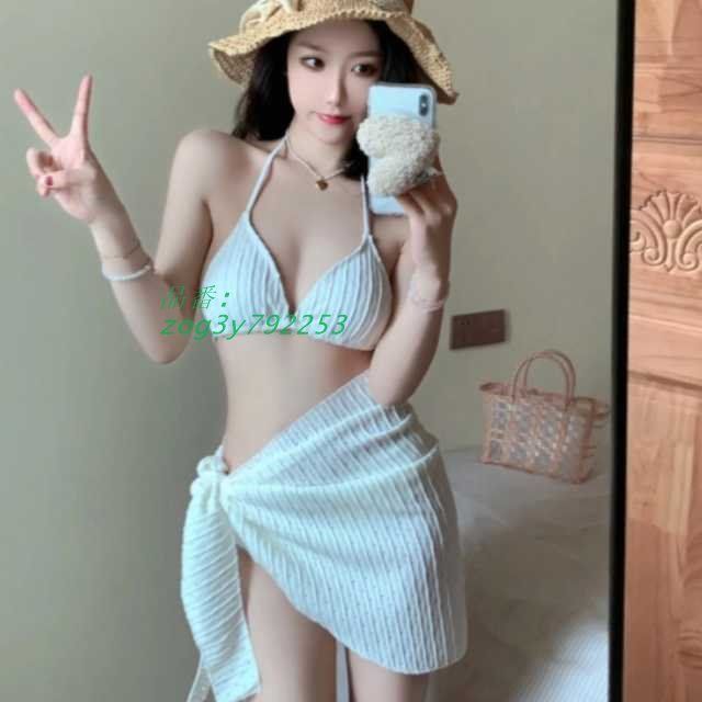 ビキニ セクシー シンプル 3点セット パレオ付き パレオ 海 ブラジリアン パッド付き スイムウェア 紐 ハイレグ ハイウエスト 水着 キレセク zog3y792253
