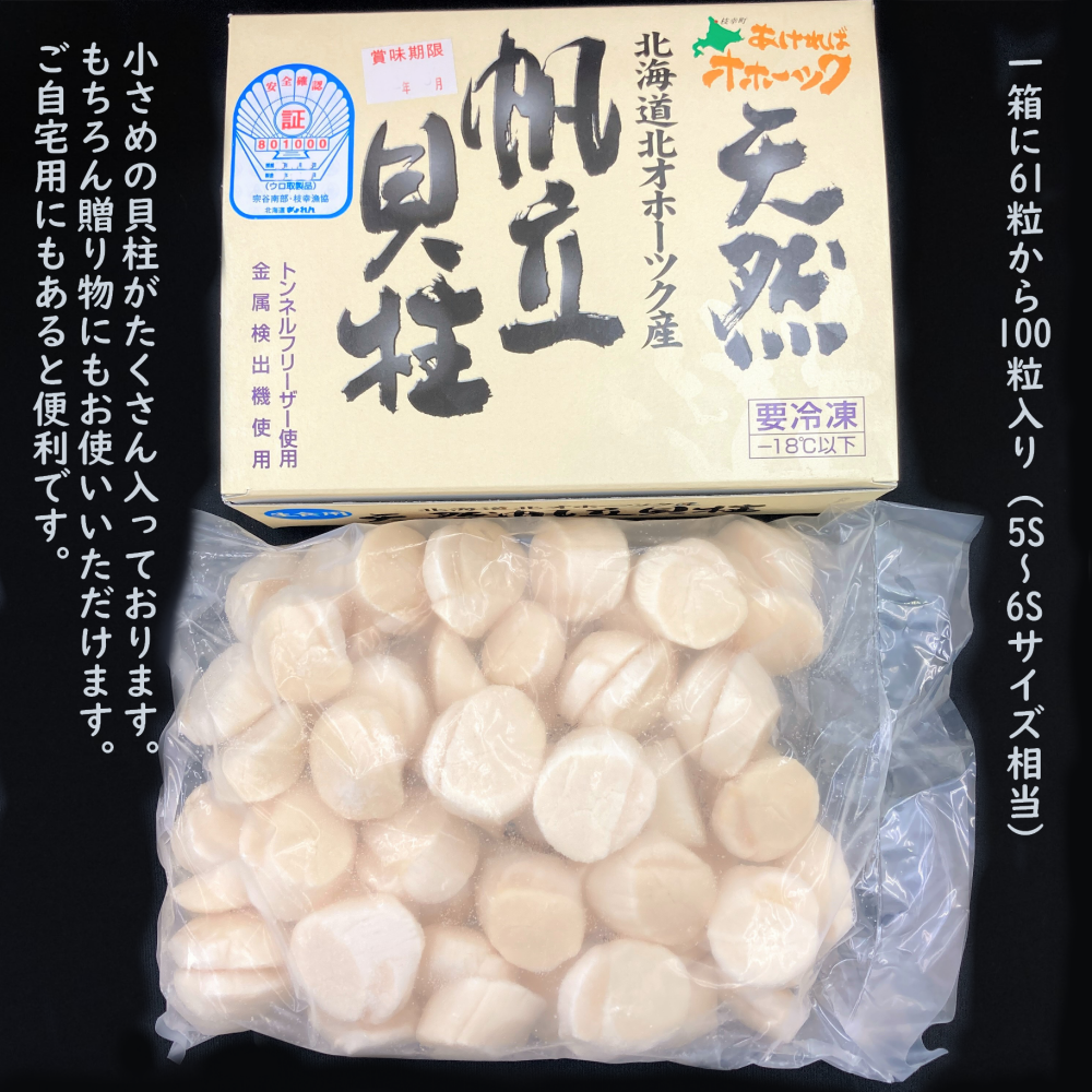 北海道産 【冷凍ほたて】お刺身用 贈答用 天然帆立貝柱5-6Sサイズ １kg-0