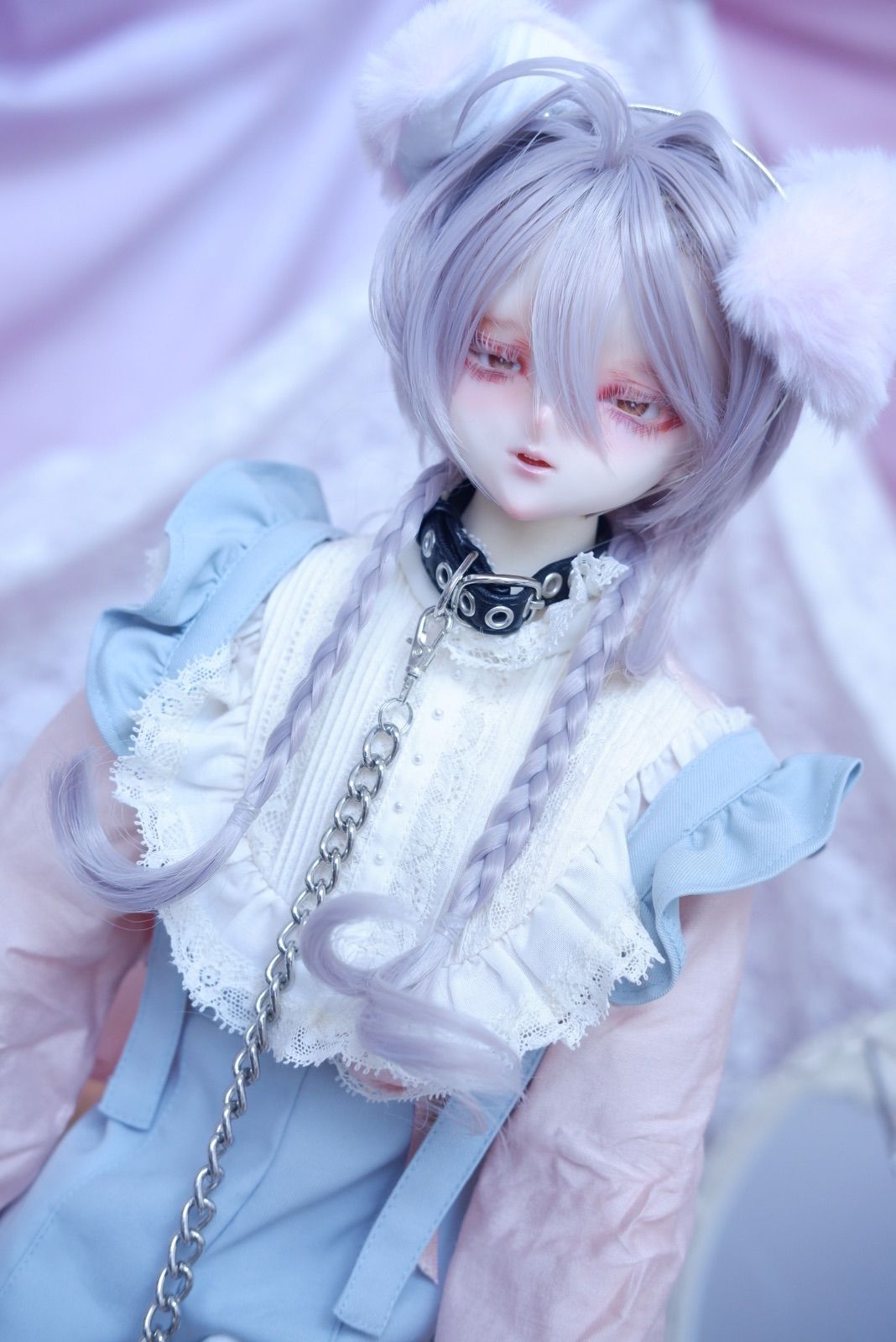DDH-09 セミホワイト肌 カスタムヘッド＋手描きアイ＋ウィッグ ソフビ