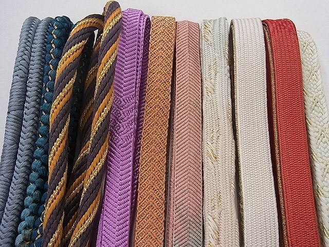 平和屋2■和装小物 帯締め全て未使用10本 花やわらぎ 高麗組 笹浪組 手組紐 金糸 逸品 未使用 ih481