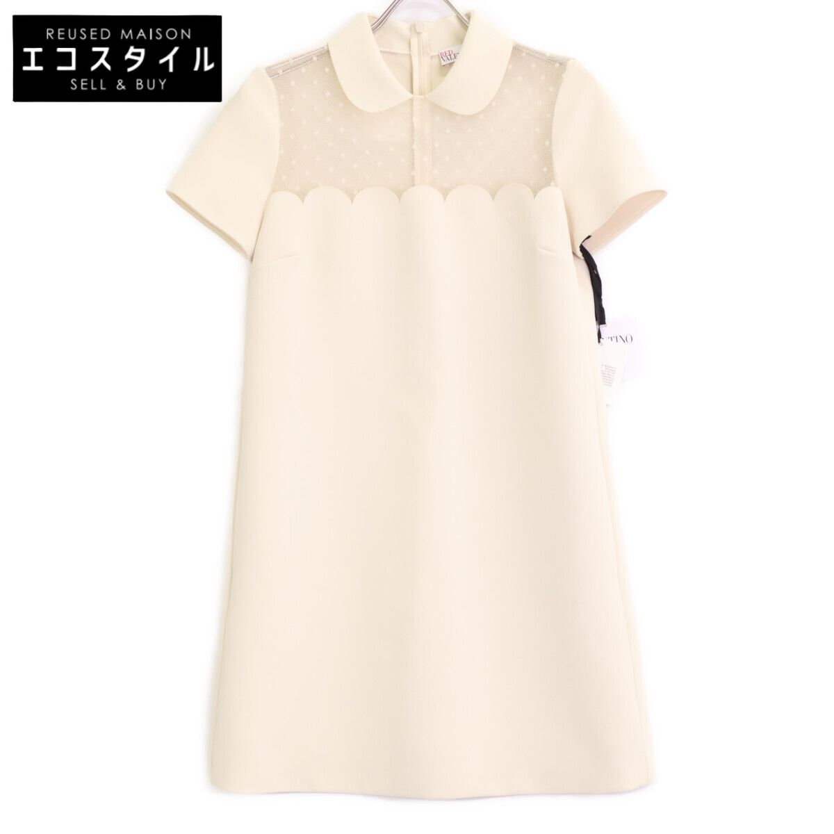 RED VALENTINO レッドヴァレンチノ XR3VAD806AH ﾍﾞｰｼﾞｭ ﾚｰｽ 襟付きﾜﾝﾋﾟｰｽ 40
