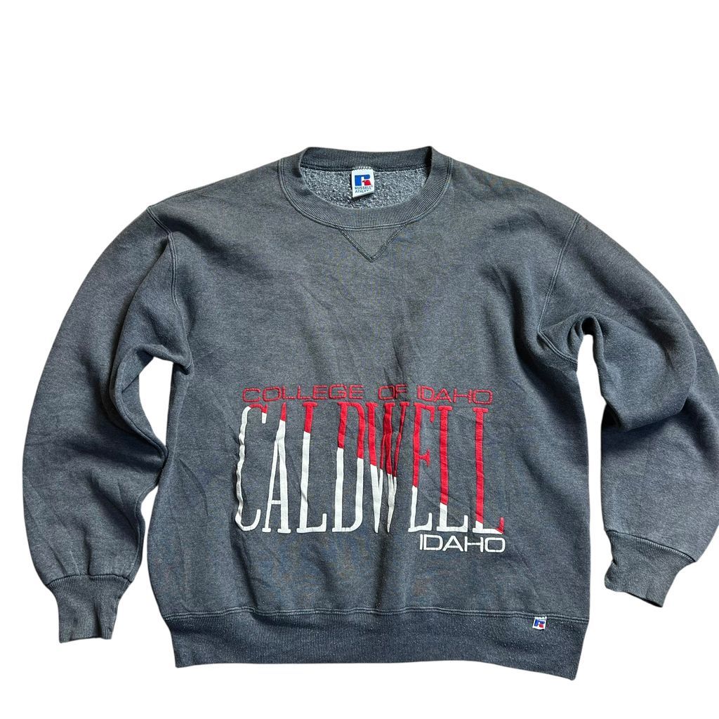 RUSSELL ATHLETIC 80s〜90s カレッジスウェット CALDWELL COLLEGE OF IDAHO チャコールグレー