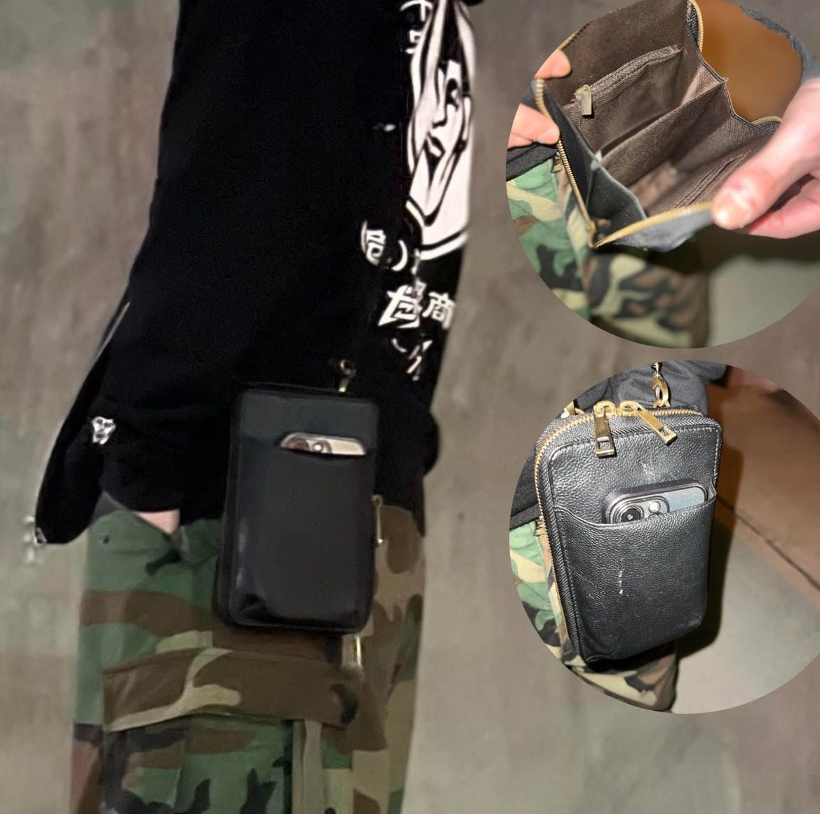【人気商品】スマホポーチ ショルダーバッグ 斜めがけ 縦型　本革 ショルダーポーチ ブラック / ブラウン