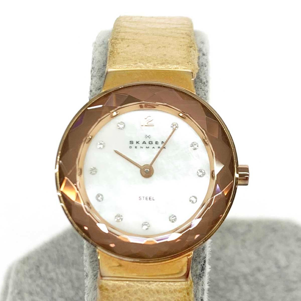 Skagen スカーゲン 腕時計 456SRLT ゴールドカラー クォーツ SS×レザー 