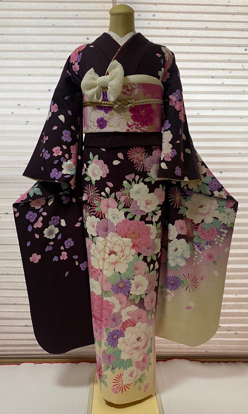可愛い振袖リボン　振袖セット　ワイドサイズ　フェミニン振袖