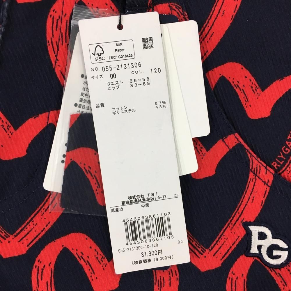 新品】パーリーゲイツ パンツ ネイビー×レッド ハート柄 ロゴ刺しゅう