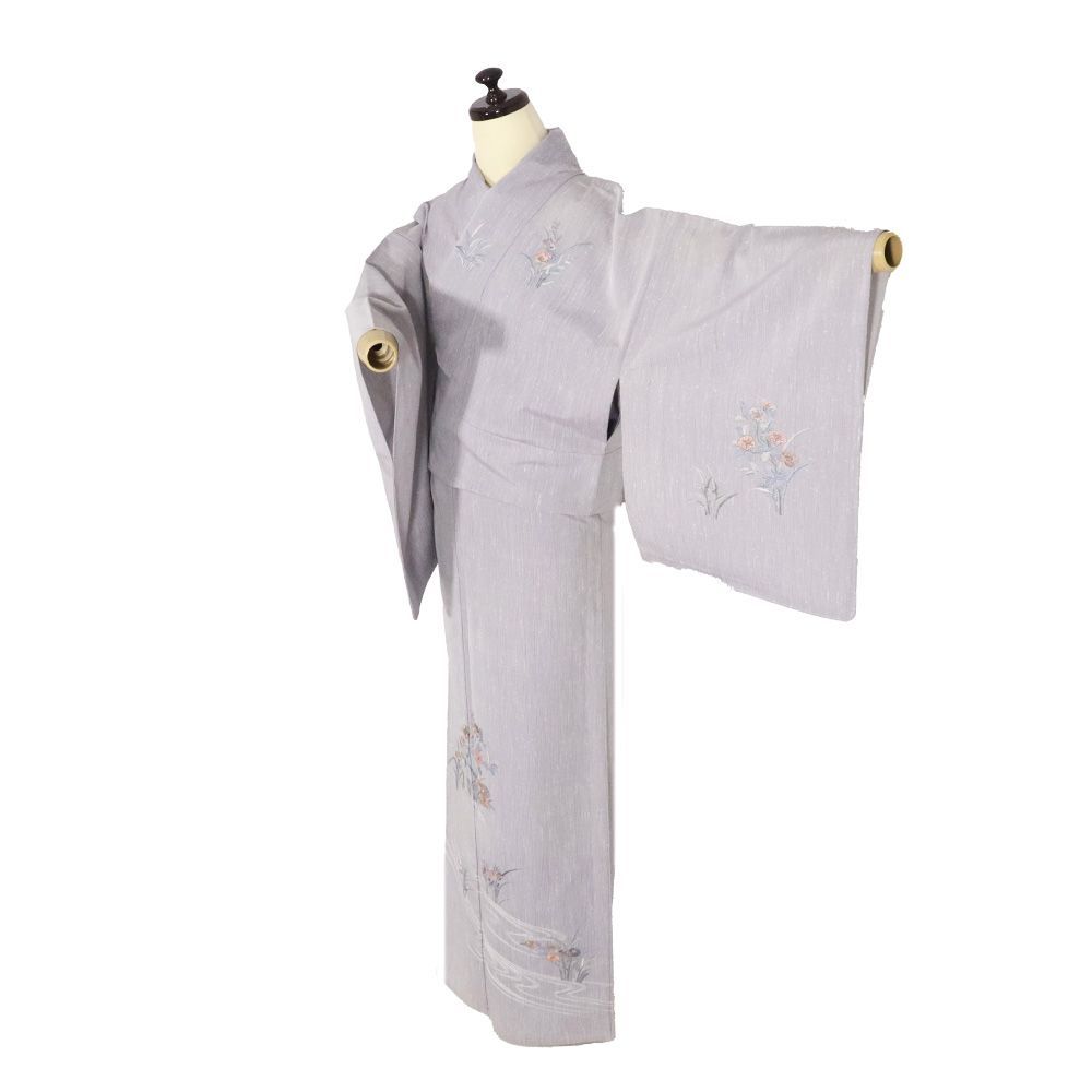 付け下げ　夏紬　紗紬　桔梗　松　菊　芝草　着物　063a d 付け下げ 夏紬 紗紬 桔梗 松 菊 芝草 着物 063a d - メルカリ