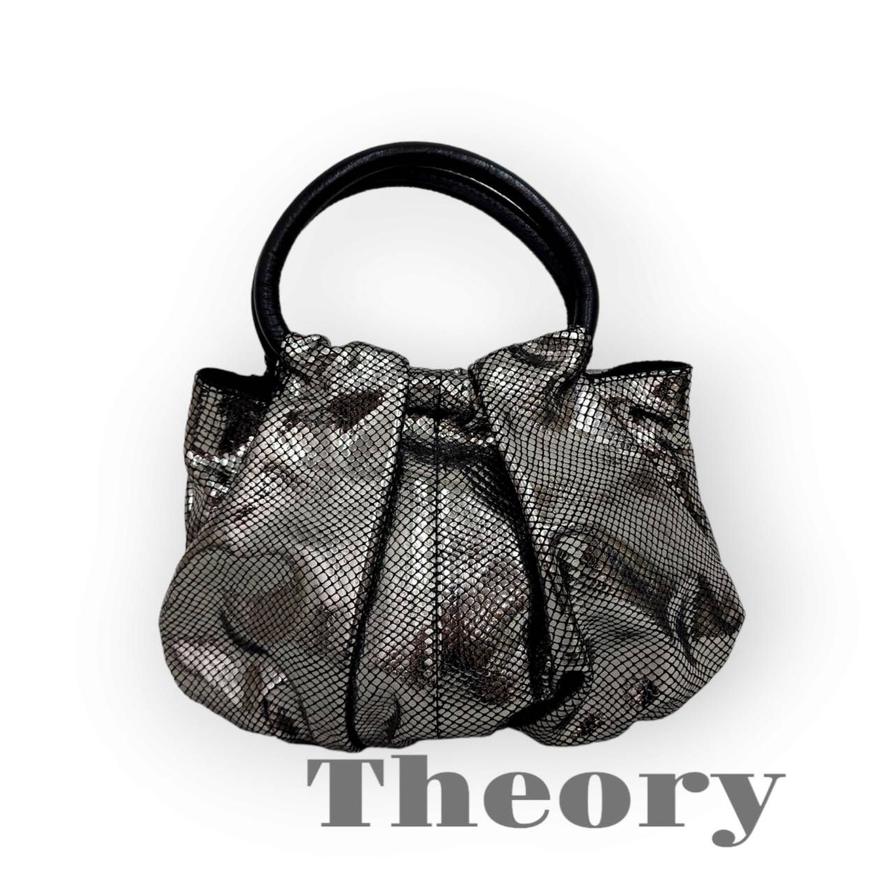 Theory セオリー ミニ ハンドバッグ シルバー×ブラック ミニバッグ 