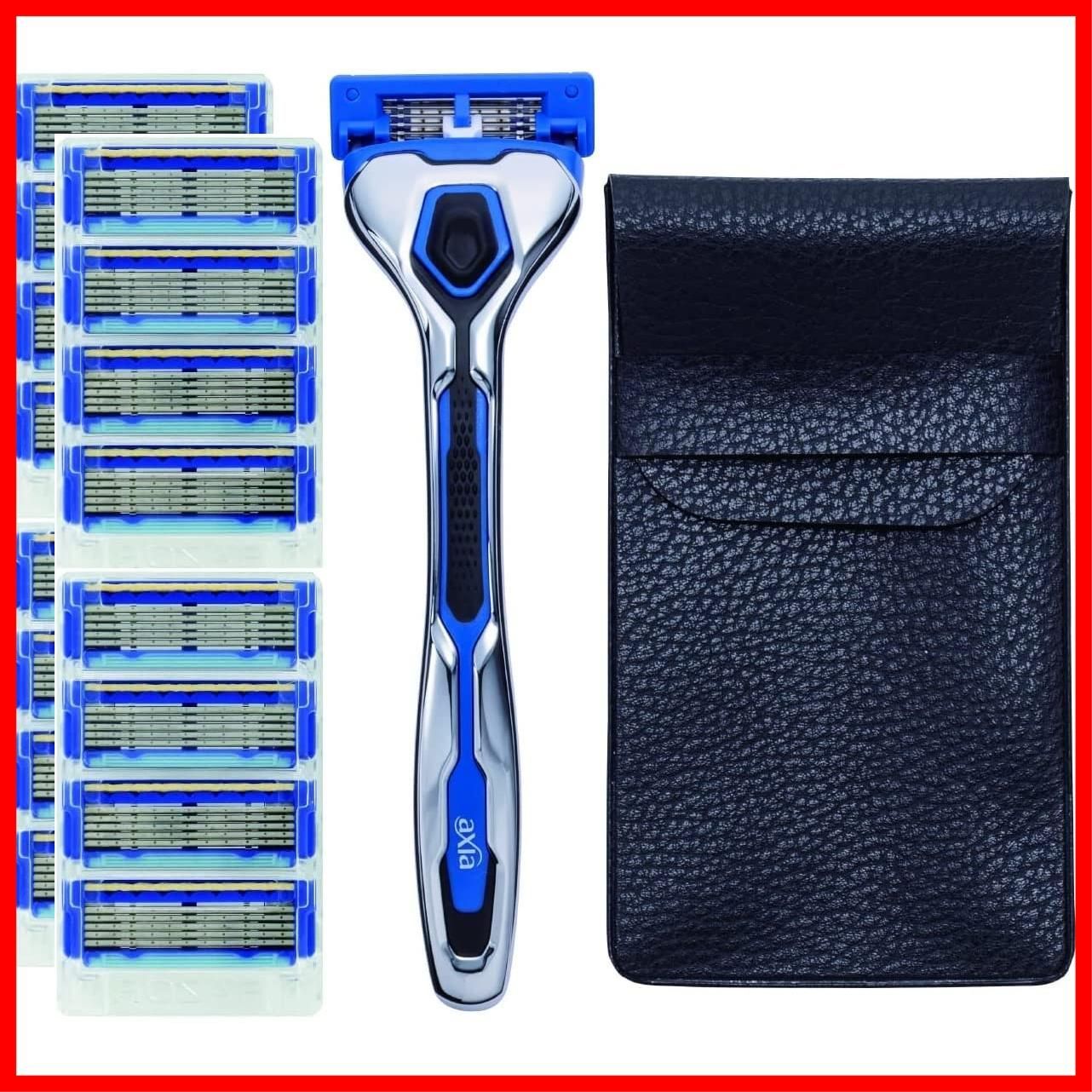 【特売】貝印 axiaバリューパックスリム 男性 カミソリ 髭剃り 深剃り 本体 + 替刃 17個 + 収納ポーチ付き