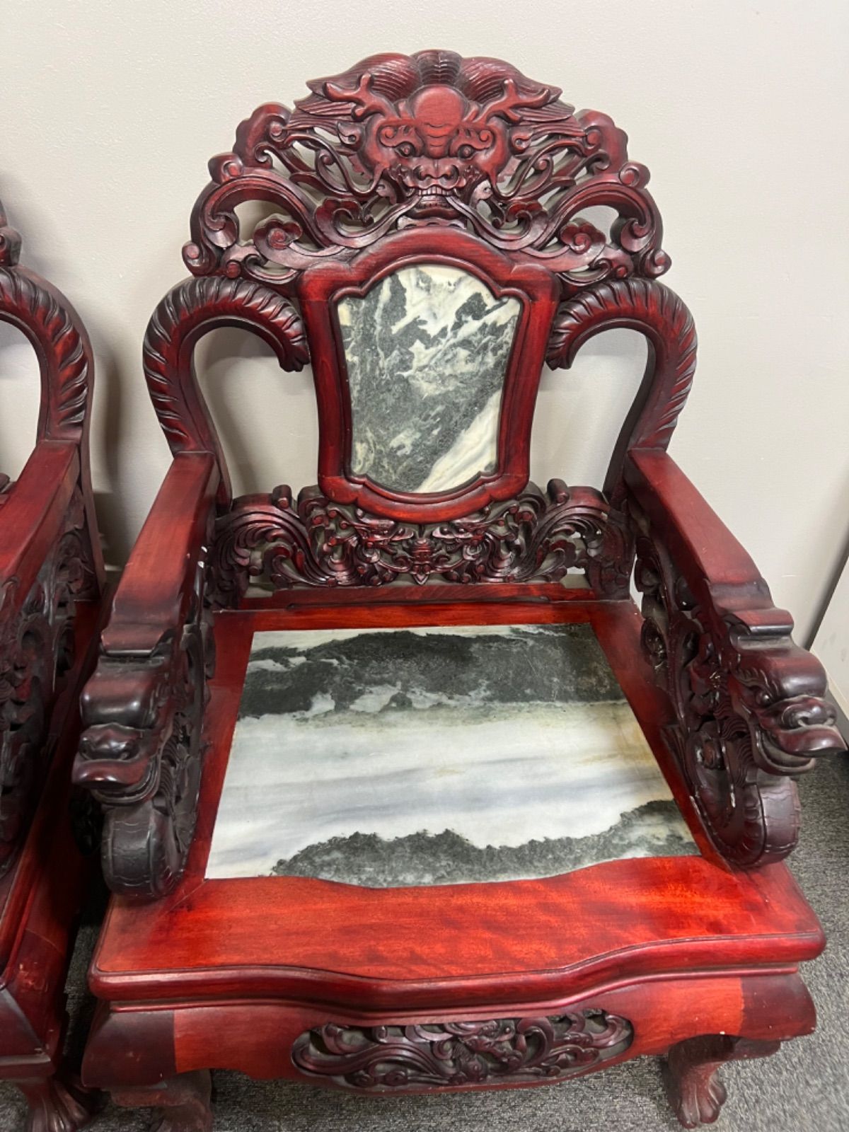 ③ 大理石椅子 手彫り 当時物家具 座緑 中国家具 アンティーク ⭐︎ 送料込み 中国家具 大理石椅子 手彫り 当時物家具 座緑