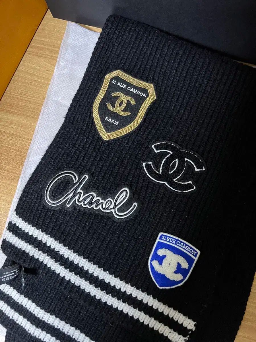 CHANEL シャネル ワッペン カシミヤ マフラー