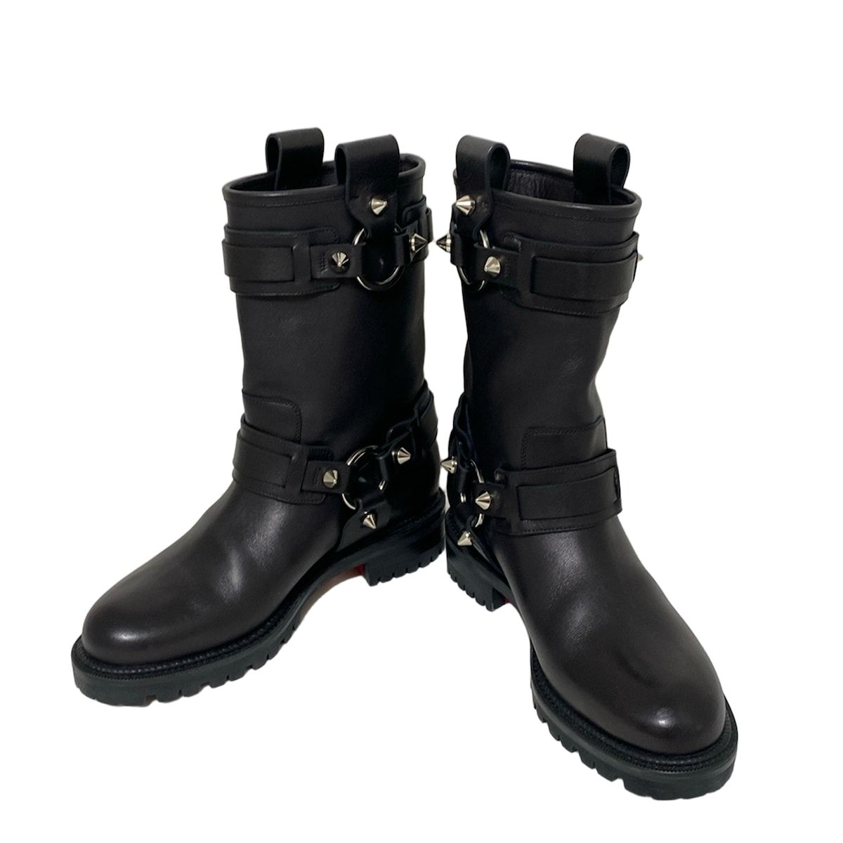 CHRISTIAN LOUBOUTIN クリスチャンルブタン ブーツ 35 レディース - 黒×シルバー スタッズ レザー