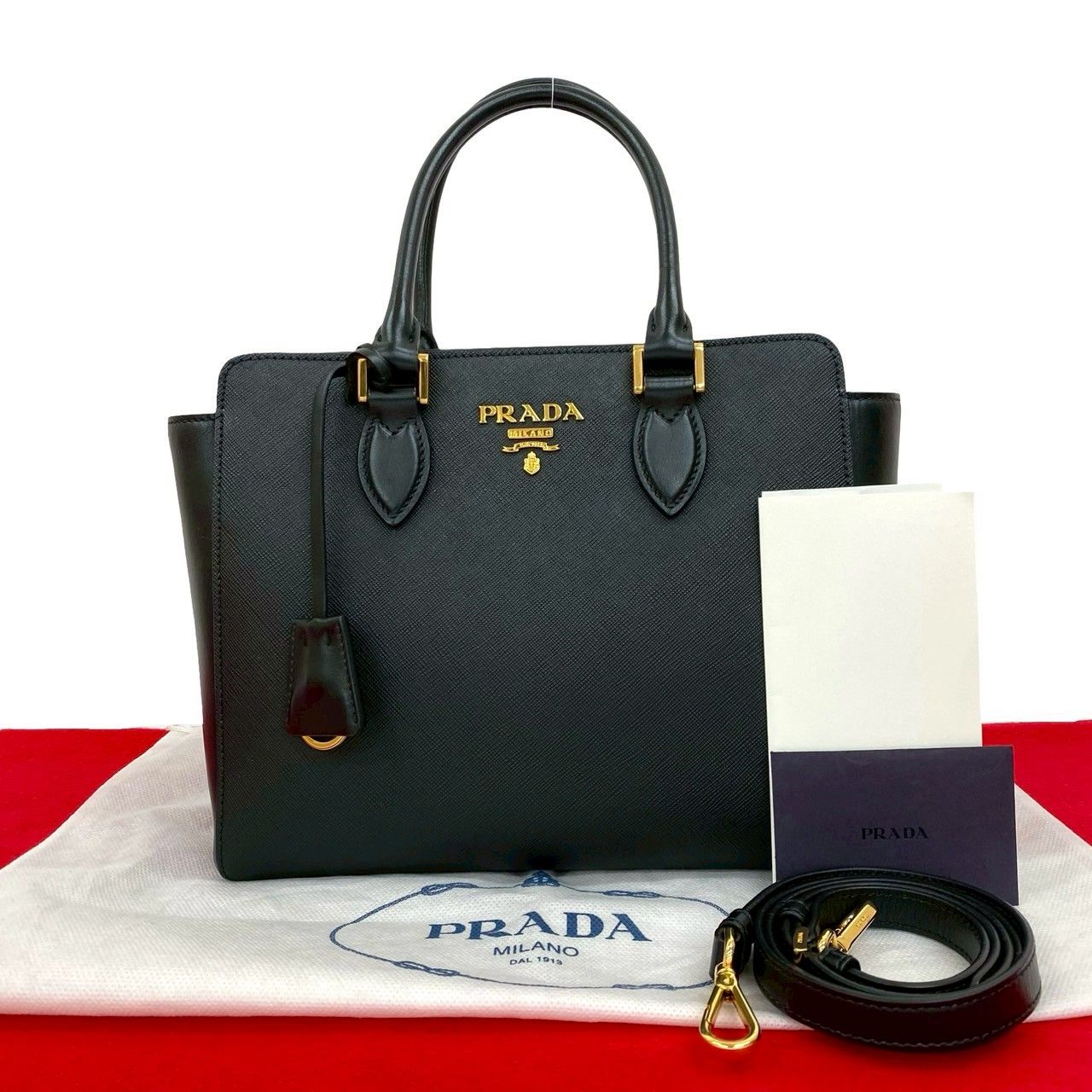 美品 プラダ PRADA ガレリア トートバッグ ショルダー 2way 三角