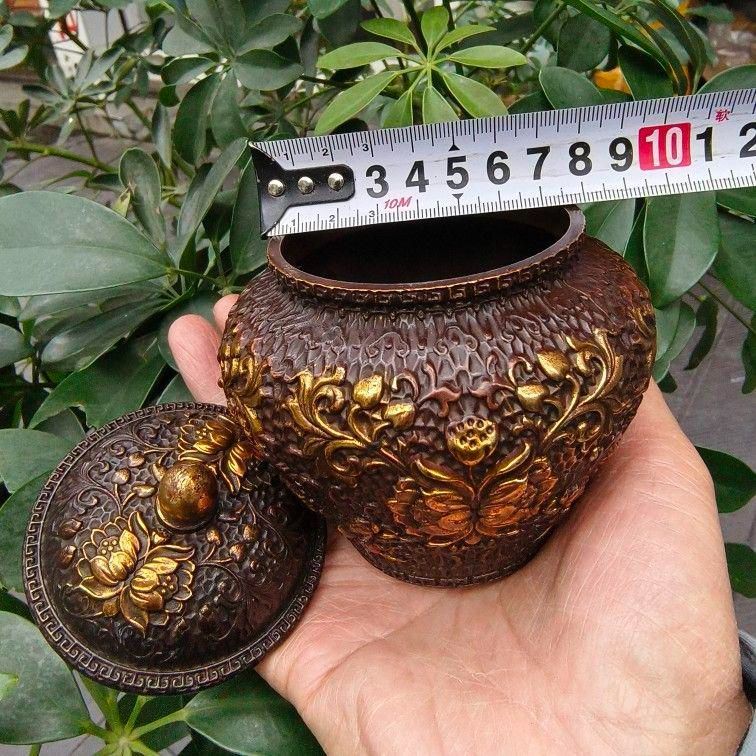 銅 細工 のレリーフお花お 茶の缶 装飾品 現代工芸品美術品