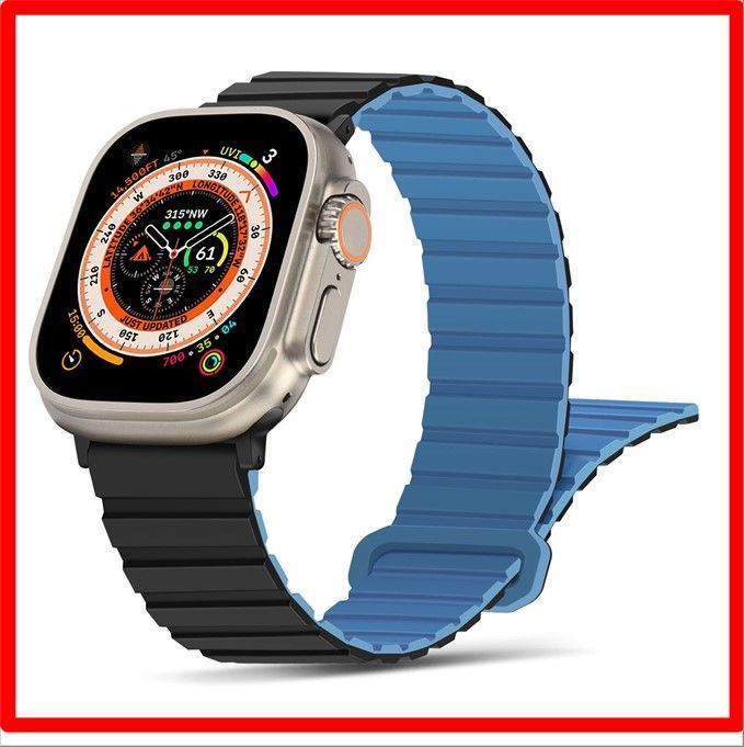 【送料無料】 42mm/44mm/45mm/49mm_ブラックブルー シリコン磁気アップルウォッチ バンド コンパチブル Apple Watch バンド 49m