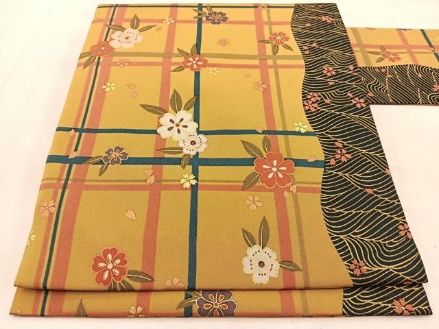 平和屋着物◎全通柄九寸名古屋帯 桜流し 金糸 正絹 逸品 未使用