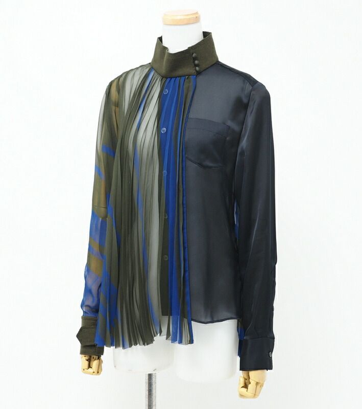 sacai◆19AW/Blanket Shirt/シアープリーツ長袖シャツ/1/ポリエステル/マルチカラー/19-04691 sacai サカイ Blanket Shirt シアープリーツ ブランケットシャツ