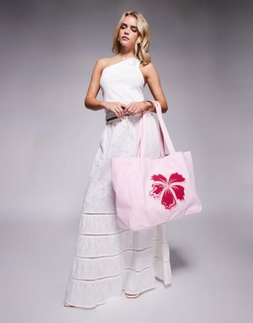 【送料無料】 サウスビーチ レディース トートバッグ バッグ South Beach lotus flower towelling tote bag in pink LIGHT PINK