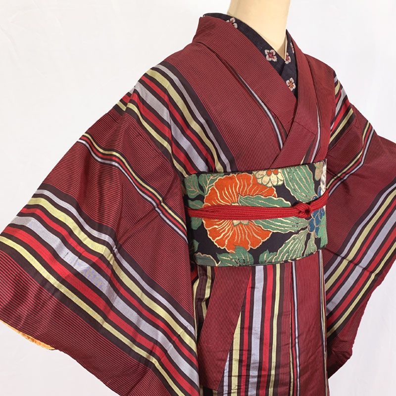 れいせん大島・和装着物! 昭和レトロ&アンティーク! 503aa12◇アンティーク着物 縞 レトロモダン 大正ロマン 昭和