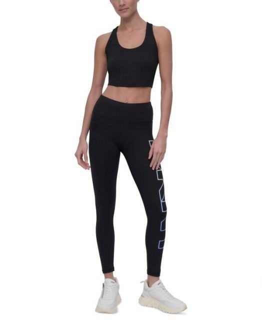 送料無料 ダナ キャラン ニューヨーク レディース レギンス ボトムス Sport Women s Exploded-Logo Stretch 7|8 Leggings Skyway Blue