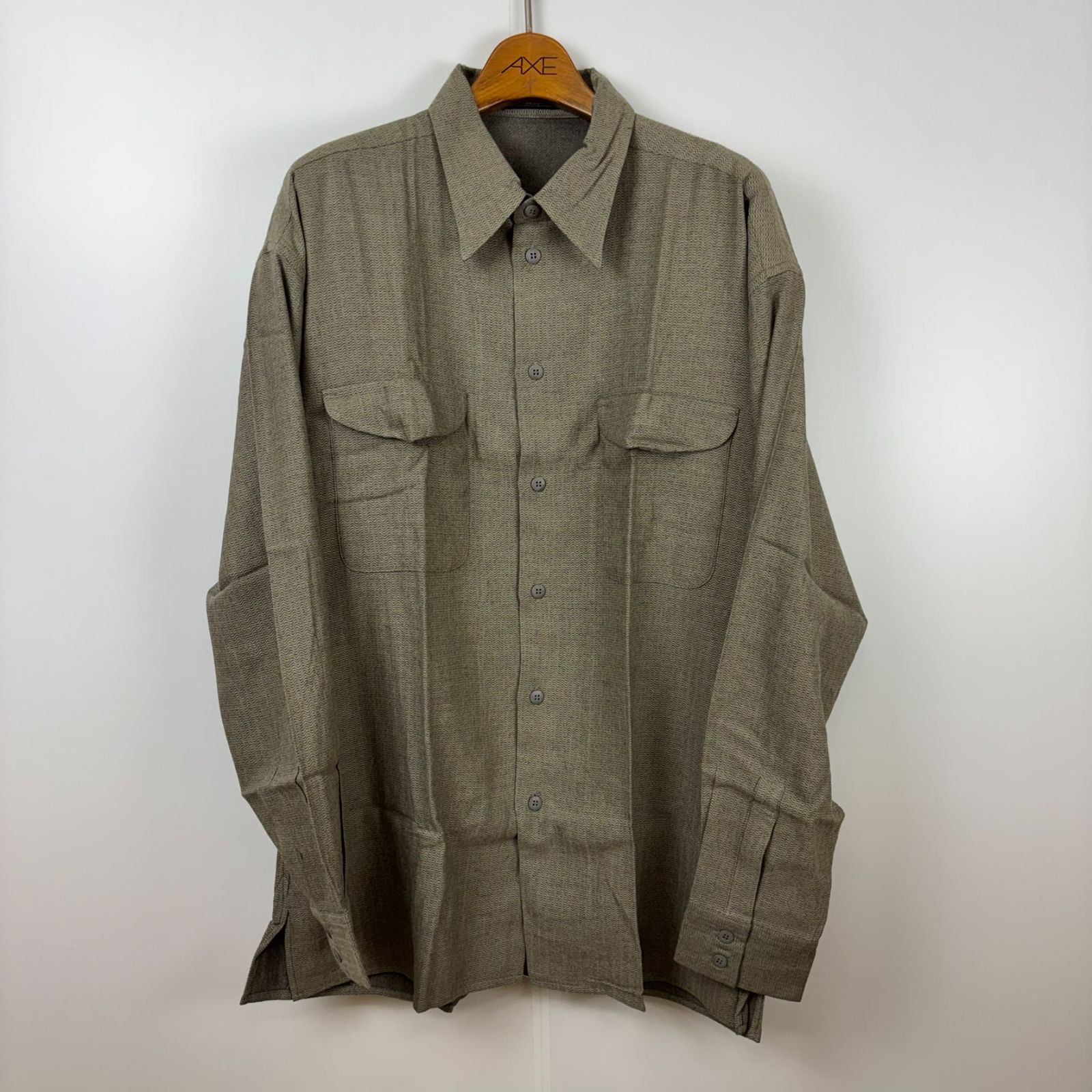 TERRIT 長袖シャツ ヘリンボーン柄 グレージュ 50サイズ 古着 ヴィンテージ レトロ 90s oc-001-014