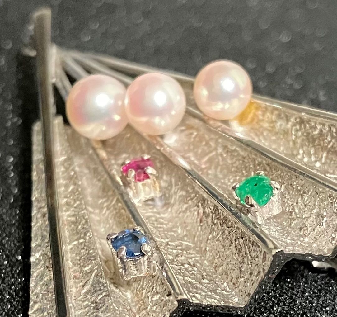 ◇美品◇K18 × SILVER◇ルビー/サファイア/エメラルド◇本真珠 