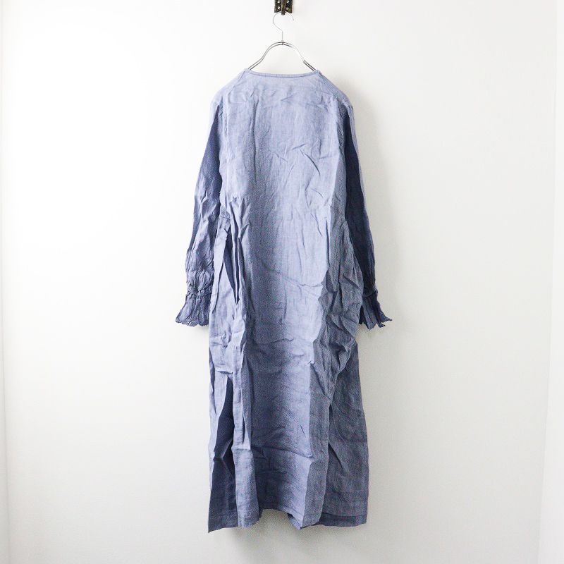 定価3万 2020AW ネストローブ nest Robe リネンスカラップ刺繍ワンピース F/ブルー カシュクール フレア◇【2400013943031】