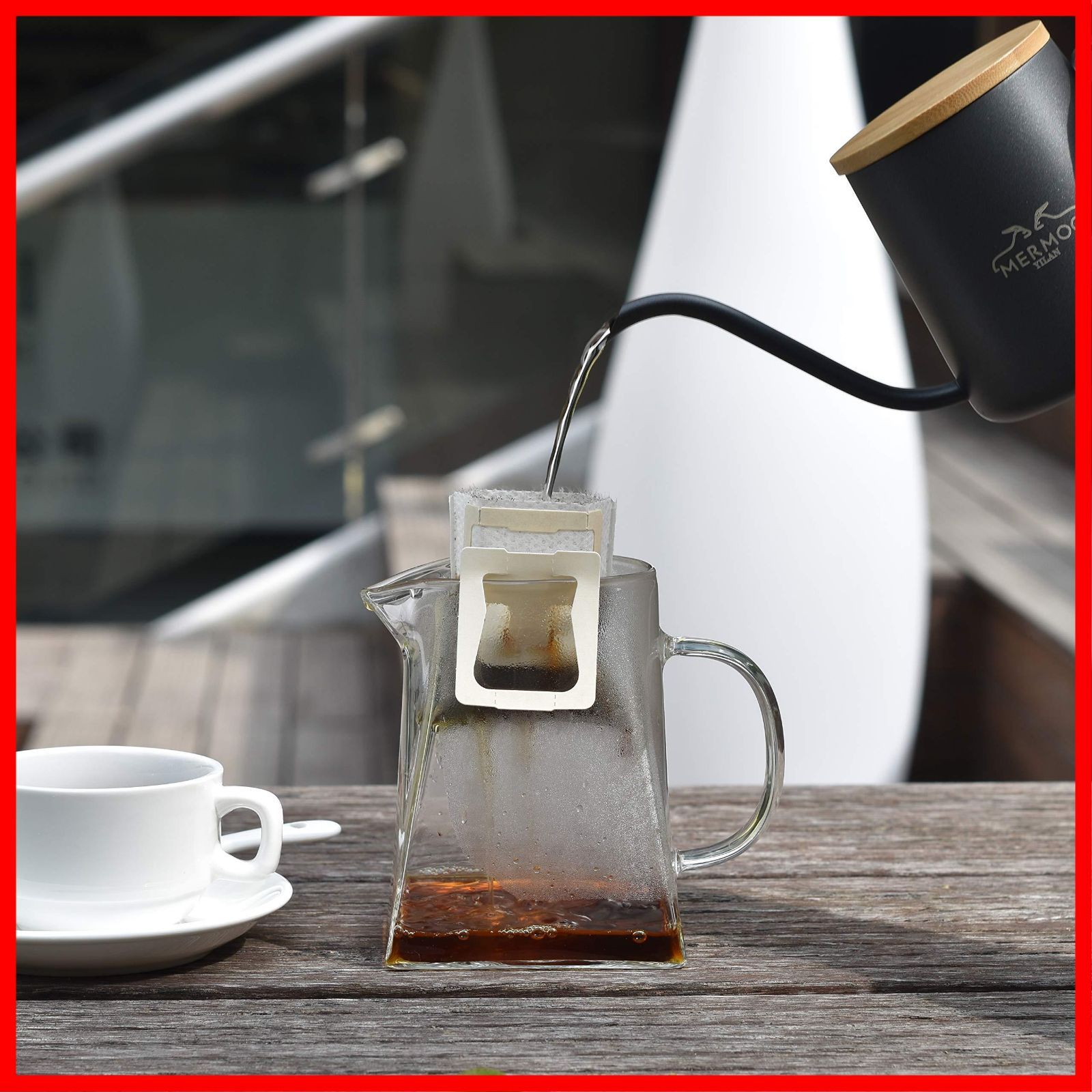 コーヒー ドリップポット 注ぐ 1杯 ドリップケトル 竹製の蓋付き ステンレス 細口 ケトル 350 ml ブラック コーヒーポット1人 YILAN MERMOO