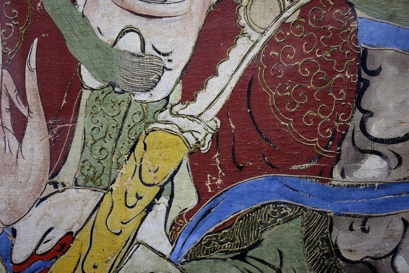 蔵A1032】中国古美術 仏画/観音図 紙本/肉筆 額装 寺院引き取り