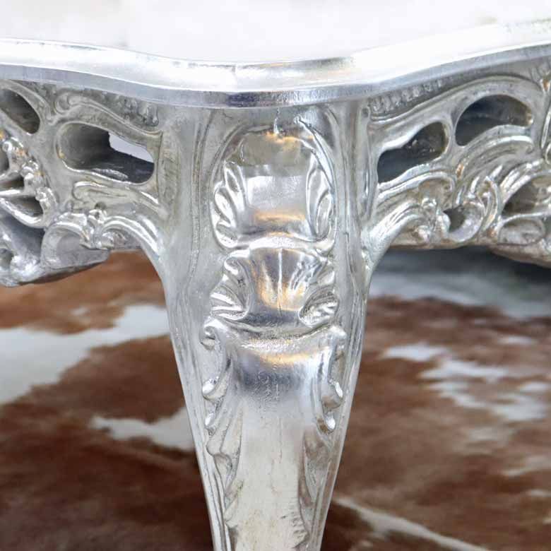 イタリア リビングテーブル シルバー 109cm 完成品 猫脚 長方形