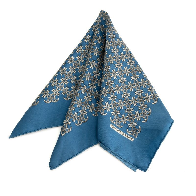 エルメス カレ45 プチカレ ブルー ホワイト シルク レディース HERMES 1-0229954