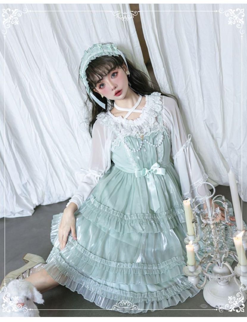 Eieyomi】ロリータドレス 甘ロリJSK ヘッドドレス付き ミント