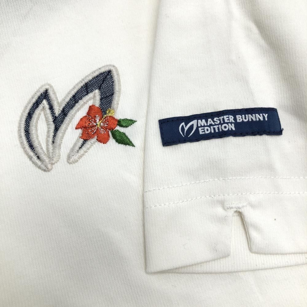 美品　マスターバニー　ポロシャツ　白 美品】マスターバニー 半袖ポロシャツ 白×ネイビー 胸元ロゴ