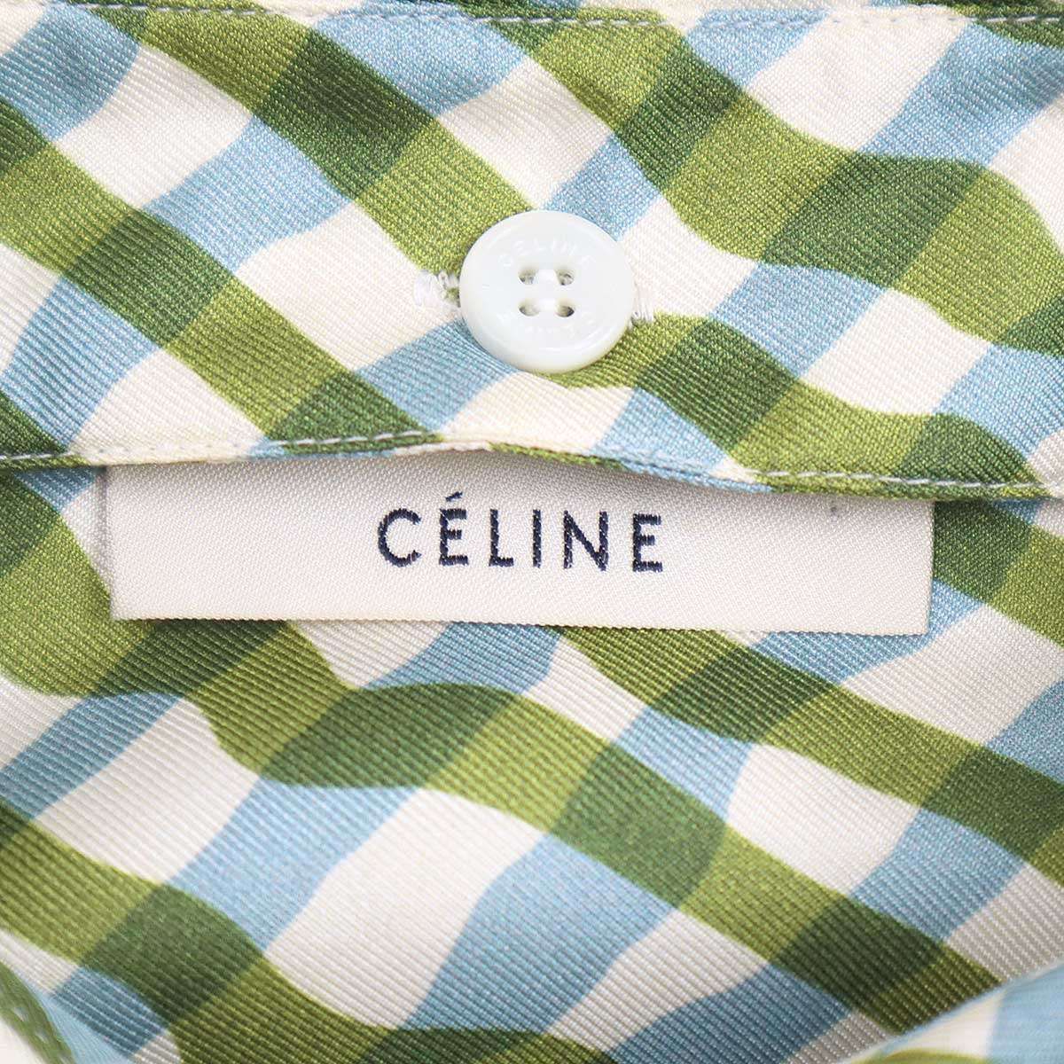 CELINE セリーヌ by Phoebe Philo デタッチャブルカラーウェーブチェックシルクシャツブラウス 2 0AZ5 7229 グリーン×ブルー系 36 ITXFNOCV3834 CELINE セリーヌ by Phoebe Philo デタッチャブルカラーウェーブ
