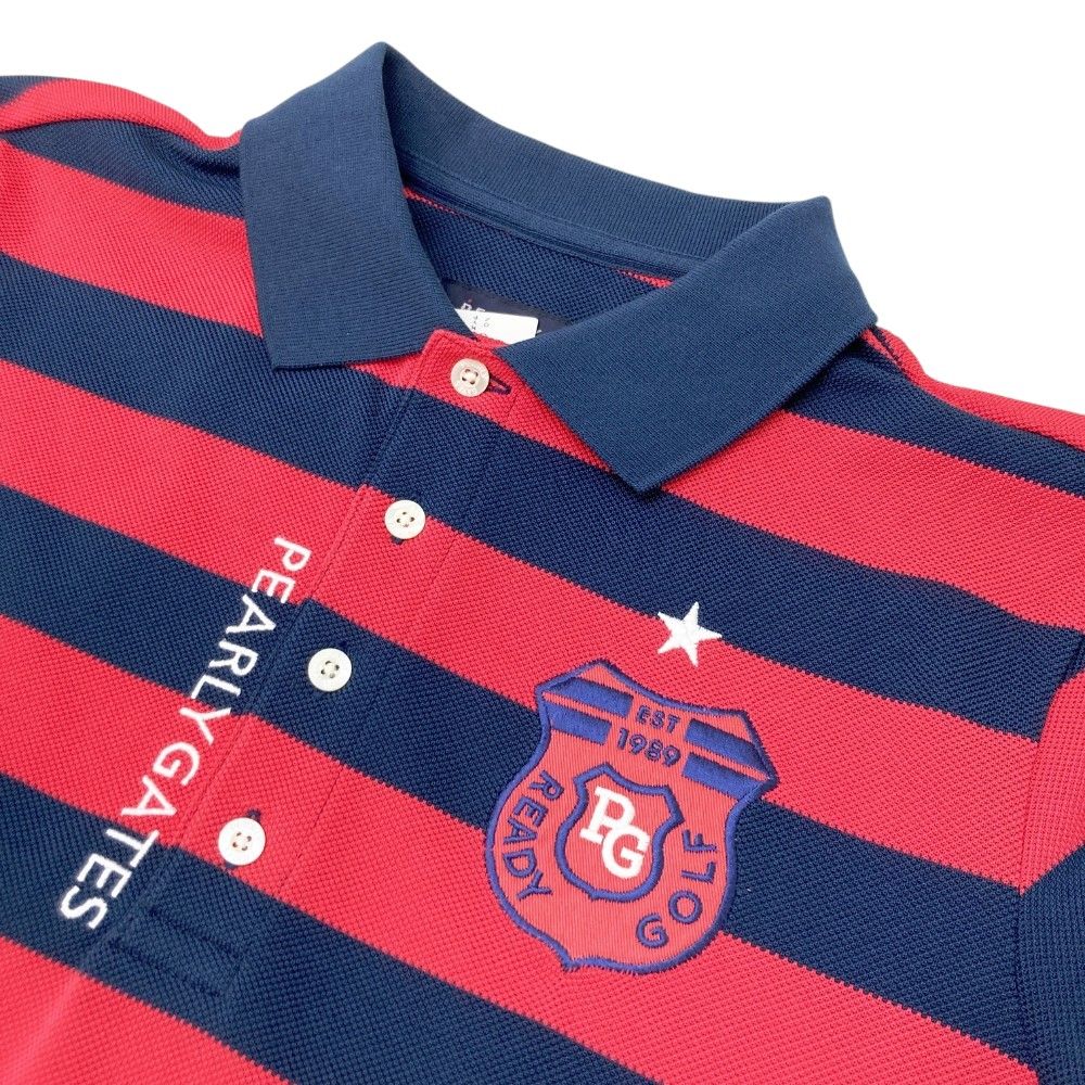 サイズ：4 PEARLY GATES パーリーゲイツ  半袖ポロシャツ ボーダー柄 レッド系 [240101377332] ゴルフウェア メンズ ストスト サイズ：4 PEARLY GATES パーリーゲイツ 半袖ポロシャツ